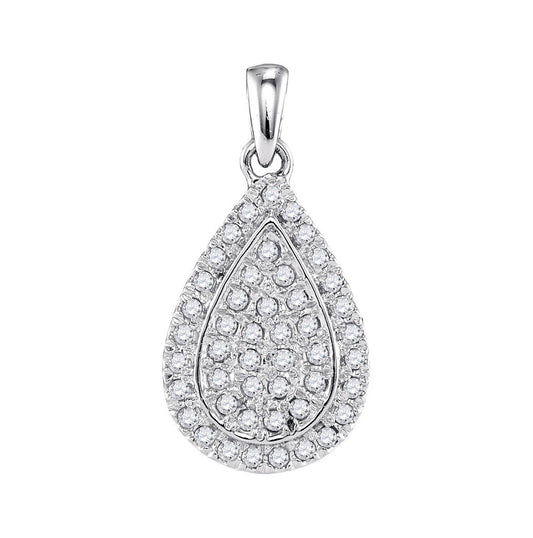 10K White Gold Womens Round Diamond Framed Teardrop Cluster Pendant 1/4 Cttw, Width: 0.37 In