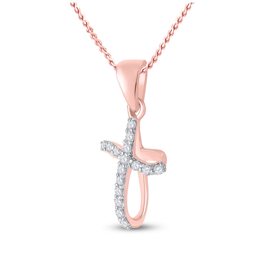 10K Rose Gold Womens Round Diamond Cross Pendant 1/10 Cttw, Length: 0.74 In, Width: 0.39 In