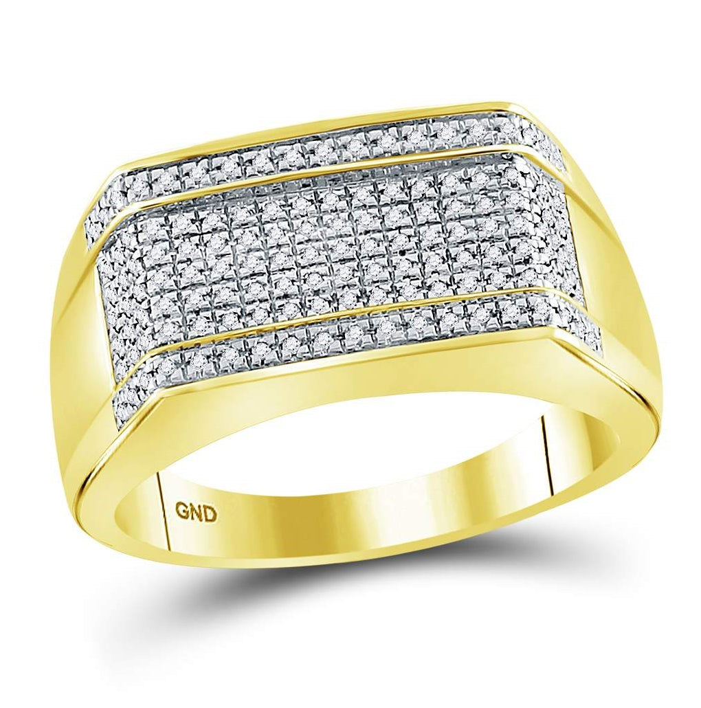 10K Yellow Gold Mens Round Diamond Rectangle Band Ring 1/5 Cttw, Mens Size: 7-13