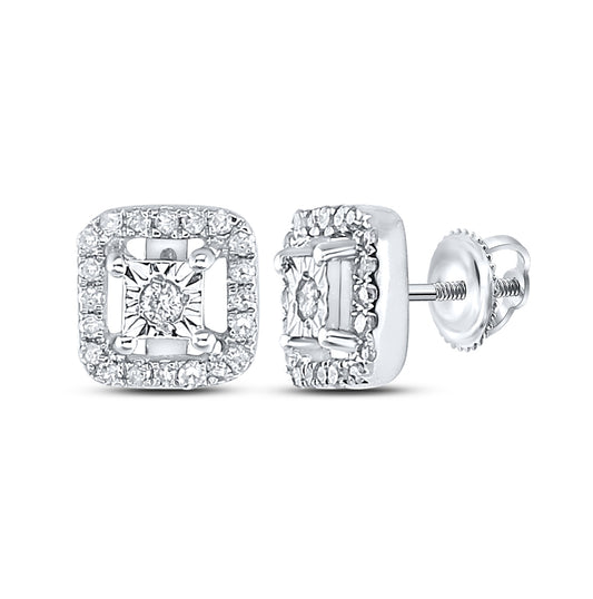 Sterling Silver Womens Round Diamond Square Earrings 1/5 Cttw