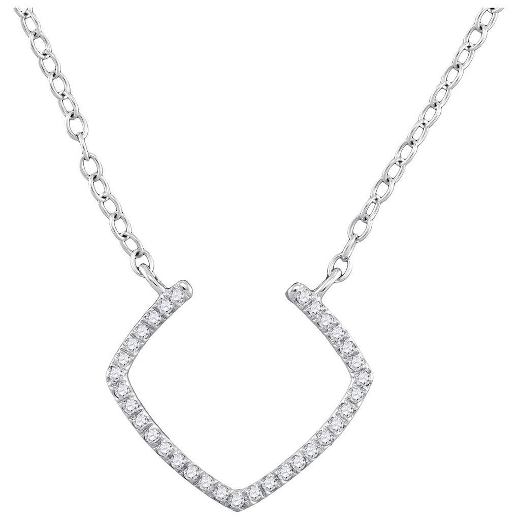 10K White Gold Womens Round Diamond Fashion Necklace 1/10 Cttw, Length: 17.5 In
