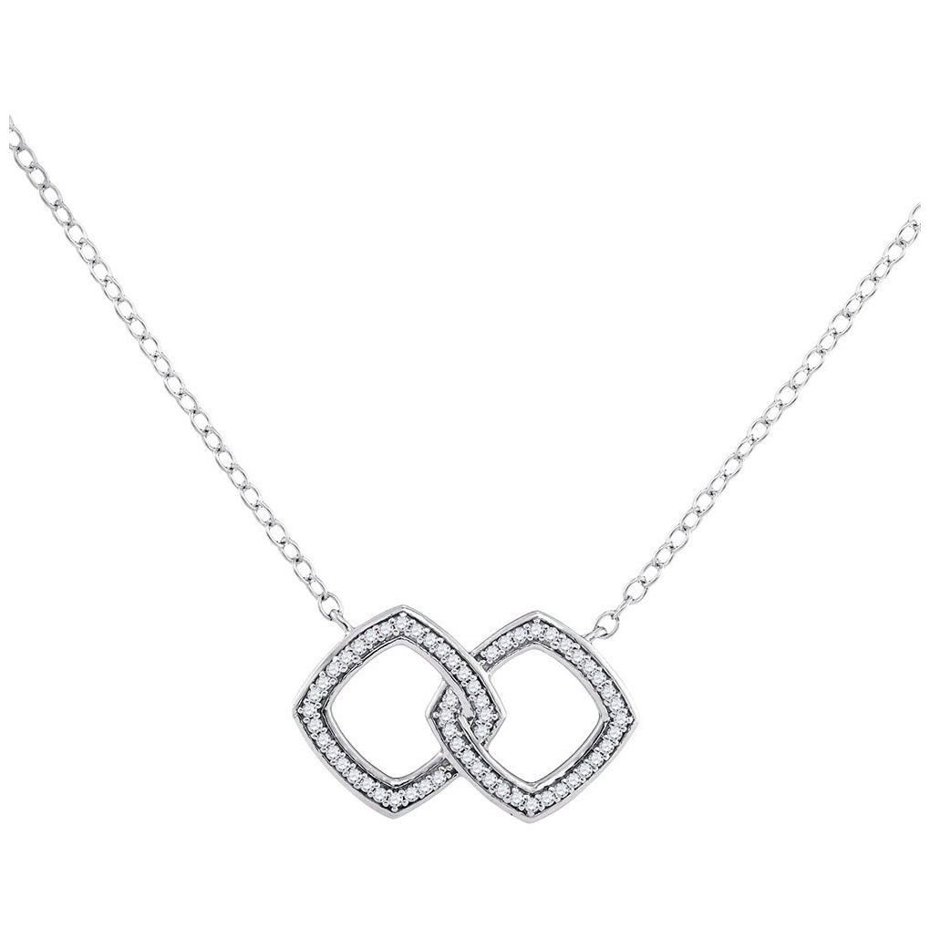 10kt White Gold Womens Round Diamond Linked Square Pendant Necklace 1/8 Cttw