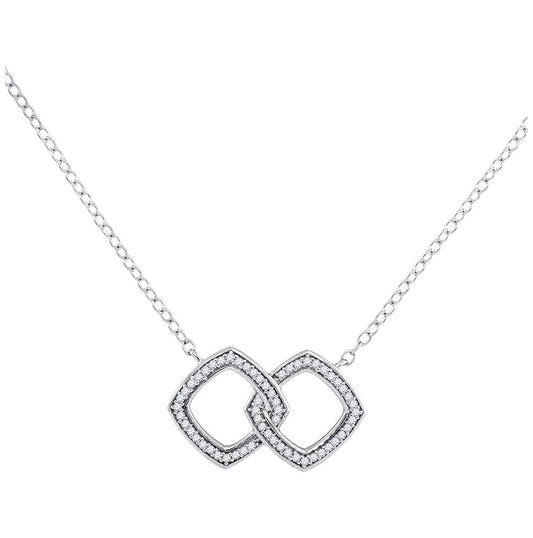 10kt White Gold Womens Round Diamond Linked Square Pendant Necklace 1/8 Cttw