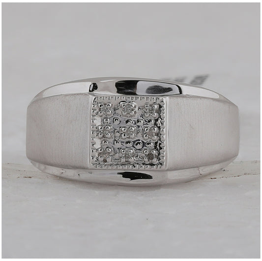 Sterling Silver Mens Round Diamond Square Cluster Ring .03 Cttw, Mens Size: 7-13