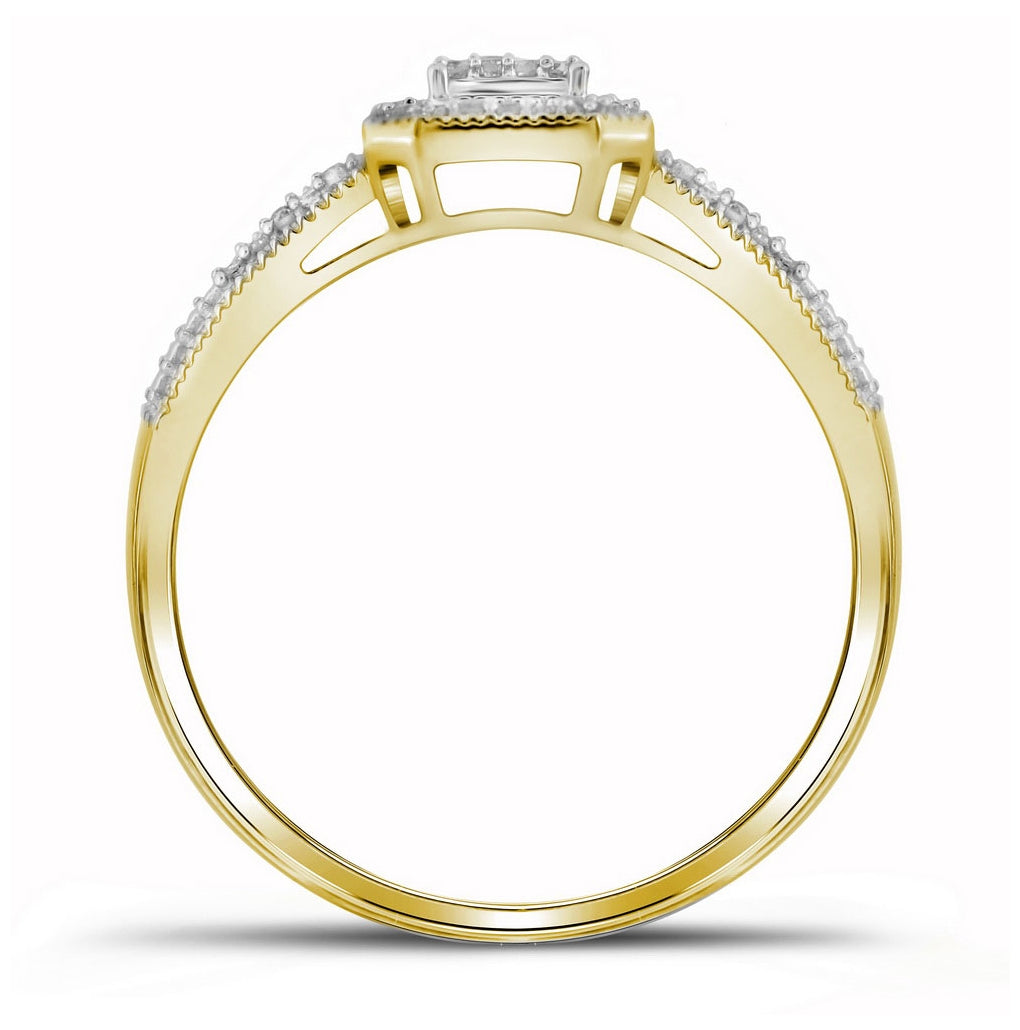 10K Yellow Gold Womens Round Diamond Square Cluster Ring 1/6 Cttw, Womens Size: 5-10