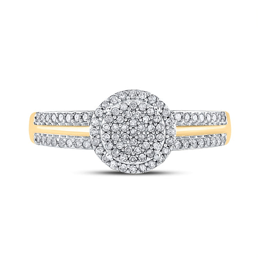 10K Yellow Gold Round Diamond Circle Cluster Bridal Wedding Engagement Ring 1/4 Cttw, Womens Size: 5-10