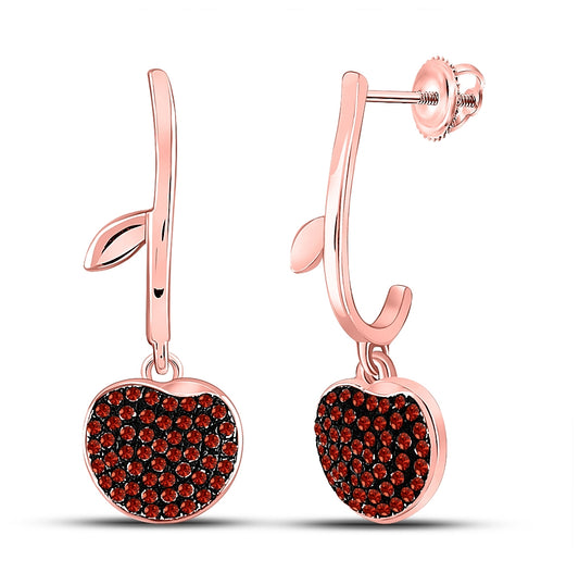 10K Rose Gold Womens Round Red Color Enhanced Diamond Dangle Cluster Earrings 1/4ctw