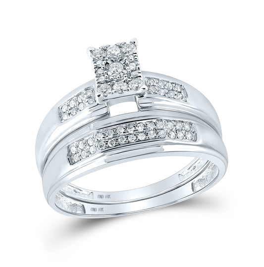 10K White Gold His Hers Round Diamond Cluster Matching Wedding Set 1/3 Cttw, Womens Size: 5-10, Mens Size: 7-13
