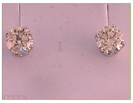 14kt White Gold 1  Rdstuds- Natural Yellow Solitaire Earring
