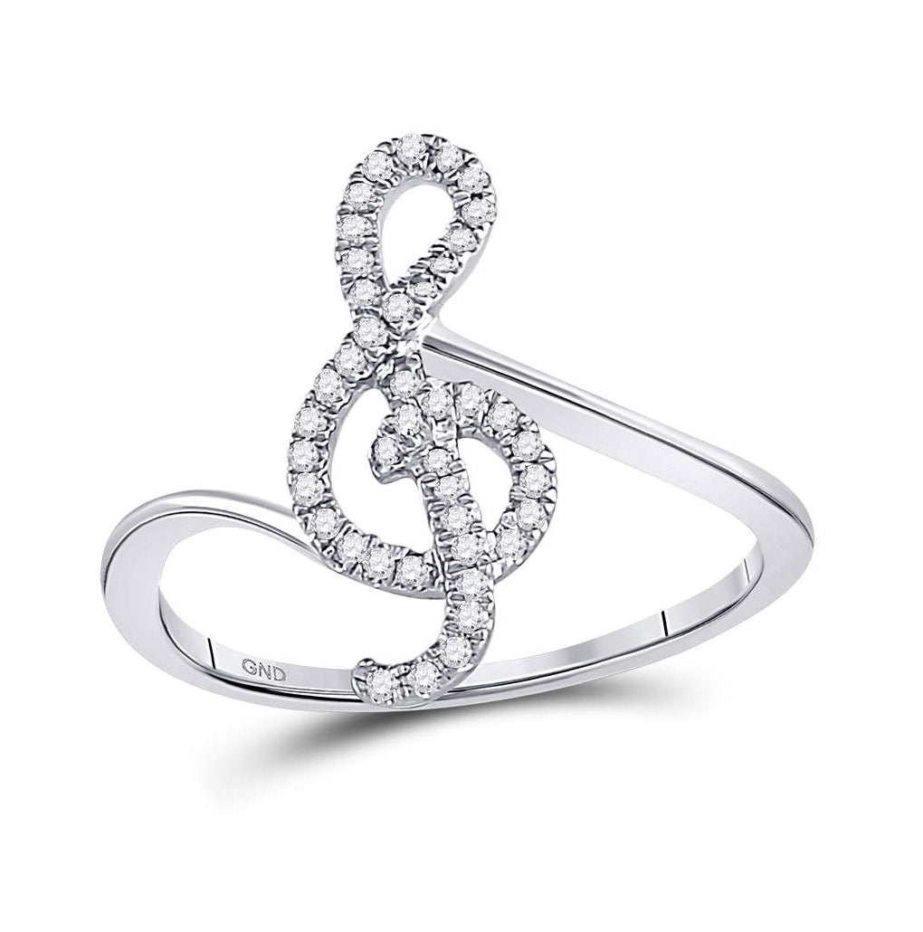 10K White Gold Womens Round Diamond Treble Clef Music Note Ring 1/6 Cttw, Womens Size: 5-10