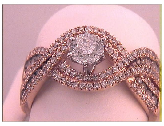 14kt Rose Gold 1 1/3ctw Diamond 5/8ct-crd Bridal Brown Ring