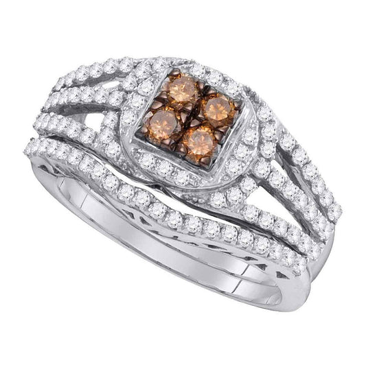 10K White Gold Womens Round Brown Diamond Bridal Wedding Ring Band Set 1 Cttw, Womens Size: 5-10