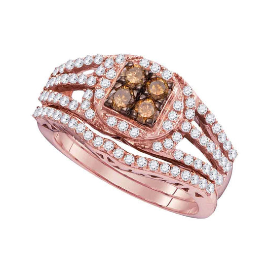 10K Rose Gold Womens Round Brown Diamond Bridal Wedding Ring Band Set 1 Cttw, Womens Size: 5-10