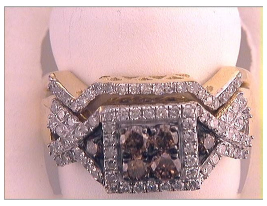10kt Yellow Gold Womens Round Brown Diamond Bridal Wedding Engagement Ring Band Set 1.00 Cttw