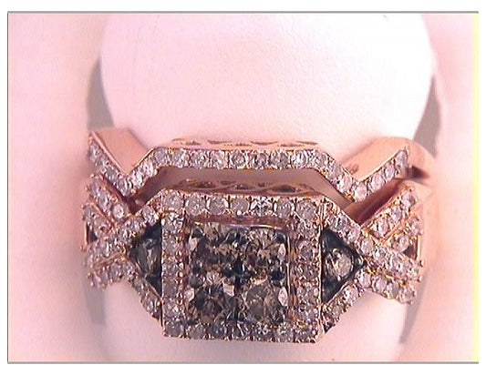 10kt Rose Gold Women's Round Brown Diamond Bridal Wedding Engagement Ring Band Set 1.00ctw