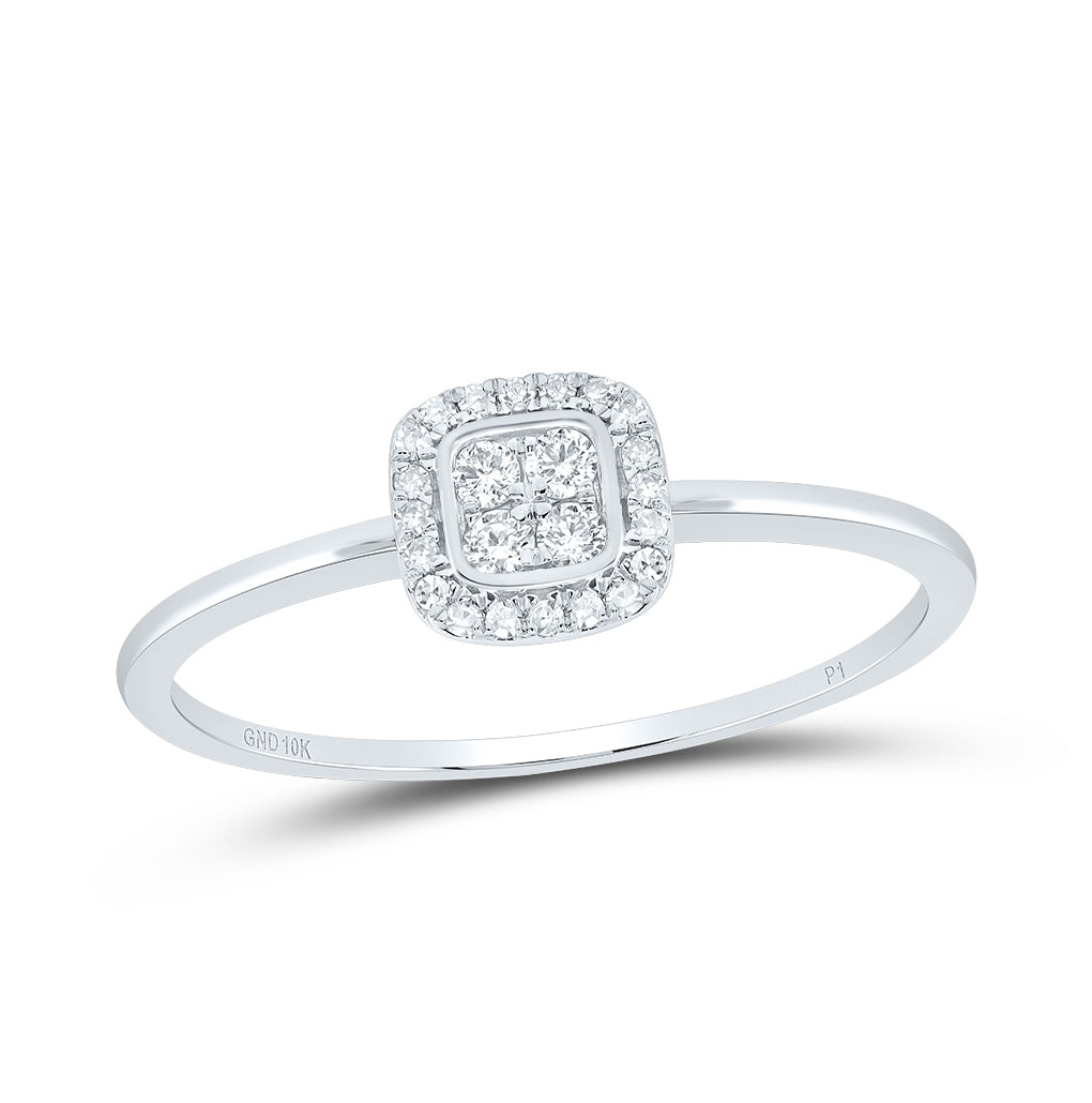 10K Yellow Gold Womens Round Diamond Square Frame Cluster Ring 1/8 Cttw, Womens Size: 5-10