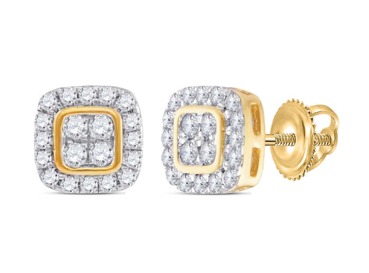 10K Yellow Gold Womens Round Diamond Square Cluster Stud Earrings 1/5 Cttw