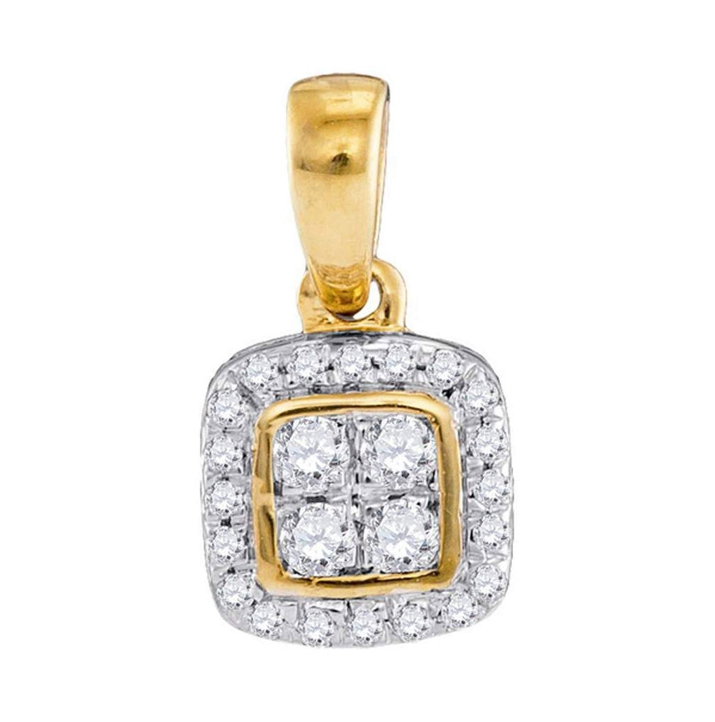 10K Yellow Gold Womens Round Diamond Square Cluster Pendant 1/10 Cttw