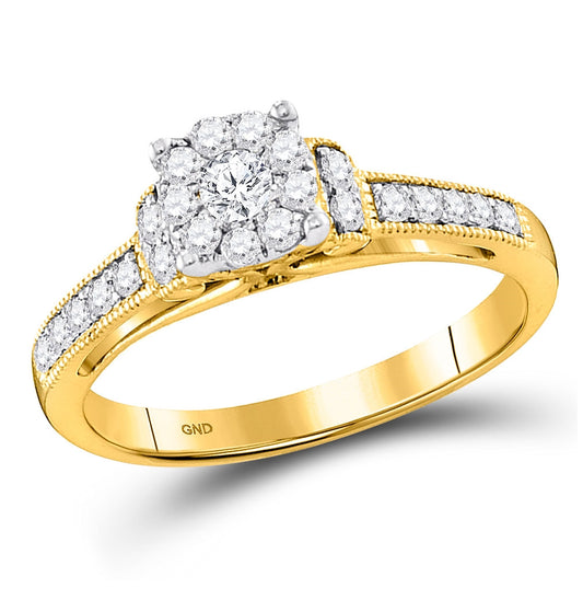 10K Yellow Gold Womens Round Diamond Cluster Wedding Engagement Ring 1/2ctw, Women's Size: 5-10