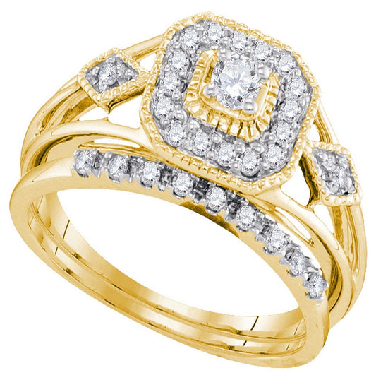 10kt Yellow Gold Womens Diamond Round Bridal Wedding Engagement Ring Band Set 1/3 Cttw
