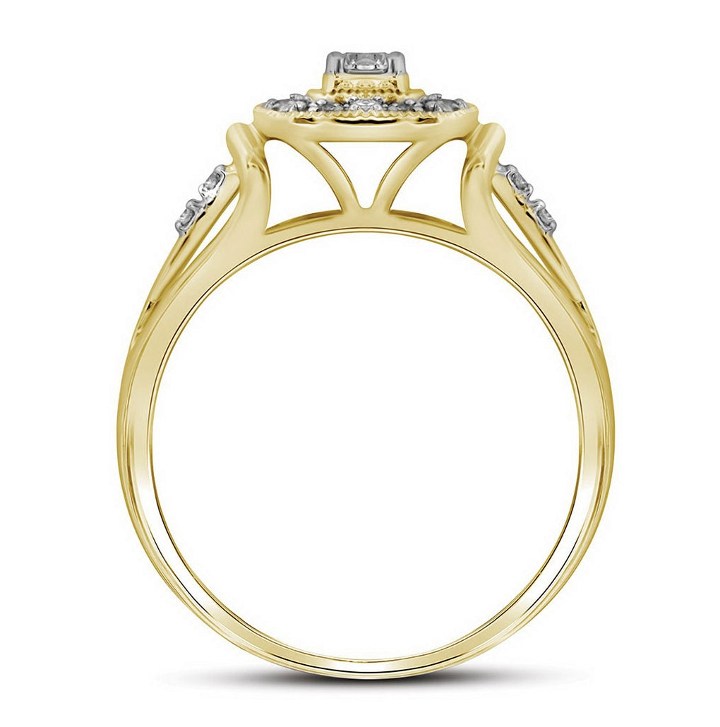 10kt Yellow Gold Womens Round Diamond Square Bridal Wedding Engagement Ring Band Set 1/3 Cttw