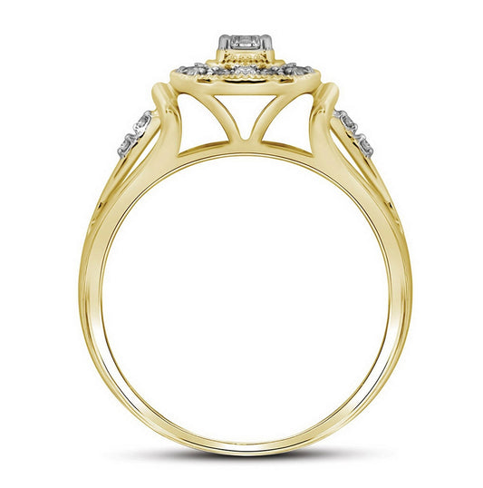 10kt Yellow Gold Womens Round Diamond Square Bridal Wedding Engagement Ring Band Set 1/3 Cttw