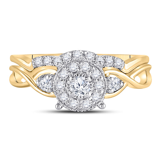 10kt Yellow Gold Womens Round Diamond Halo Twist Bridal Wedding Engagement Ring Band Set 1/3 Cttw