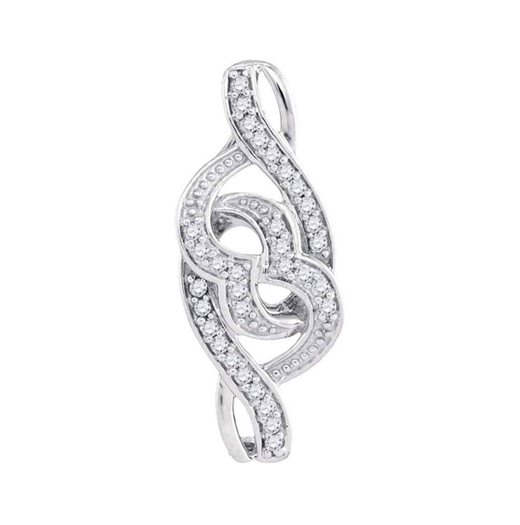 10kt White Gold Womens Round Diamond Double Heart Pendant 1/8 Cttw