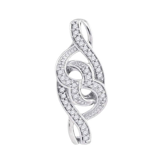10kt White Gold Womens Round Diamond Double Heart Pendant 1/8 Cttw
