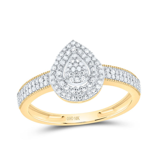 10K Yellow Gold Round Diamond Cluster Bridal Wedding Engagement Ring 1/4 Cttw, Womens Size: 5-10