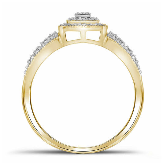 10K Yellow Gold Round Diamond Square Cluster Bridal Wedding Engagement Ring 1/6 Cttw, Womens Size: 5-10