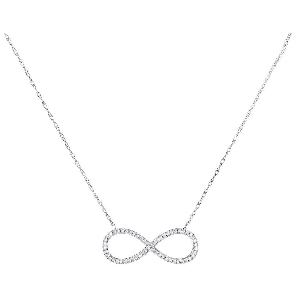 10K White Gold Womens Round Diamond Infinity Pendant Necklace 1/6 Cttw, Length: 17.5 In, Width: 0.86 In
