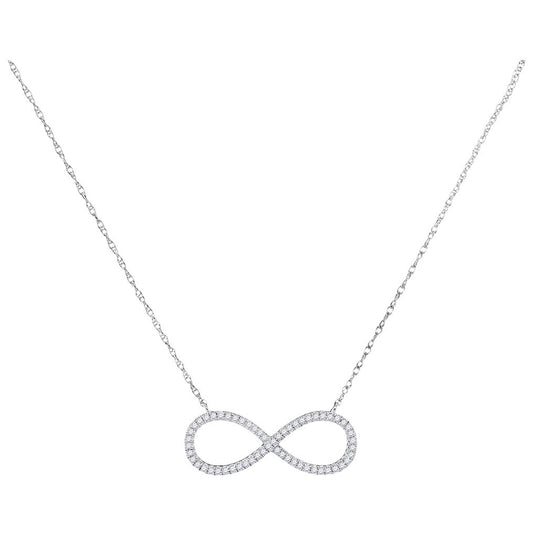 10K White Gold Womens Round Diamond Infinity Pendant Necklace 1/6 Cttw, Length: 17.5 In, Width: 0.86 In