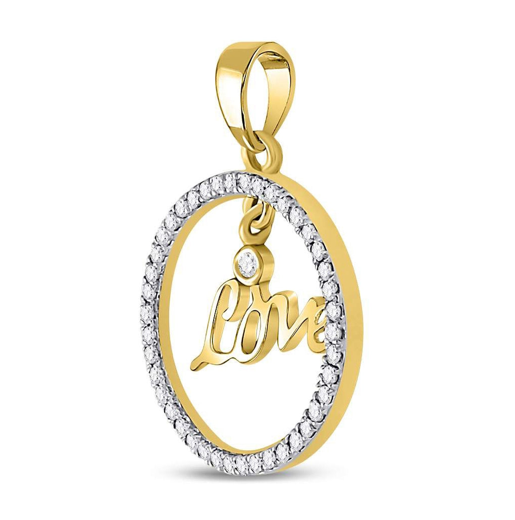 10K Yellow Gold Womens Round Diamond Heart Circle Pendant 1/4 Cttw, Length: 0.83 In, Width: 0.67 In