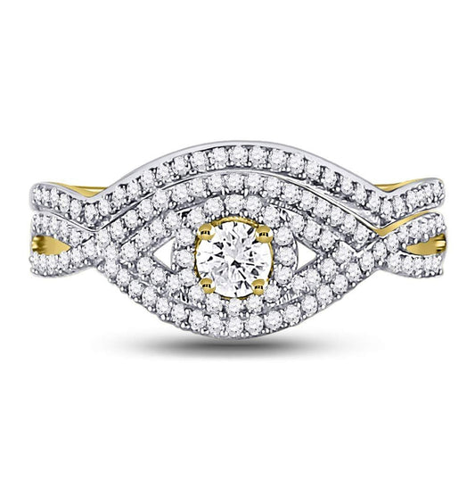 10kt Yellow Gold Womens Round Diamond Twist Bridal Wedding Engagement Ring Band Set 1/2 Cttw