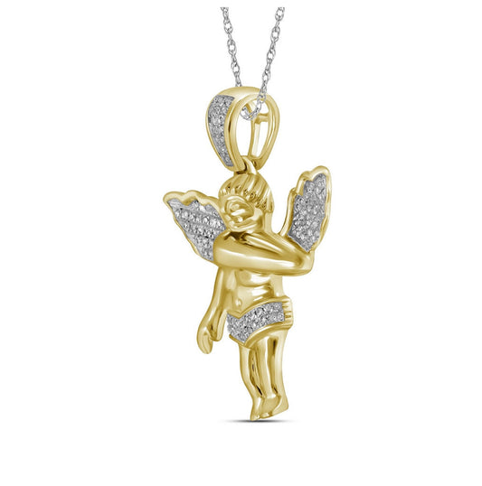 10K Yellow Gold Mens Round Diamond Angel Charm Pendant 1/6 Cttw, Length: 1.3 In, Width: 1.18 In