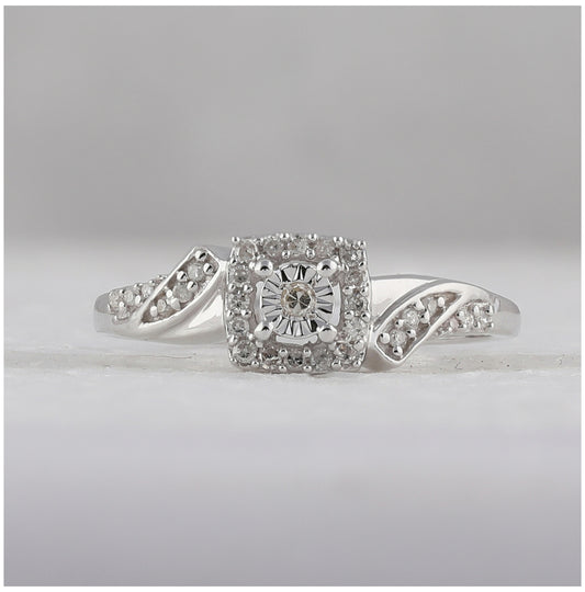 Sterling Silver Womens Round Diamond Square Ring 1/6ctw, Womens Size: 5-10