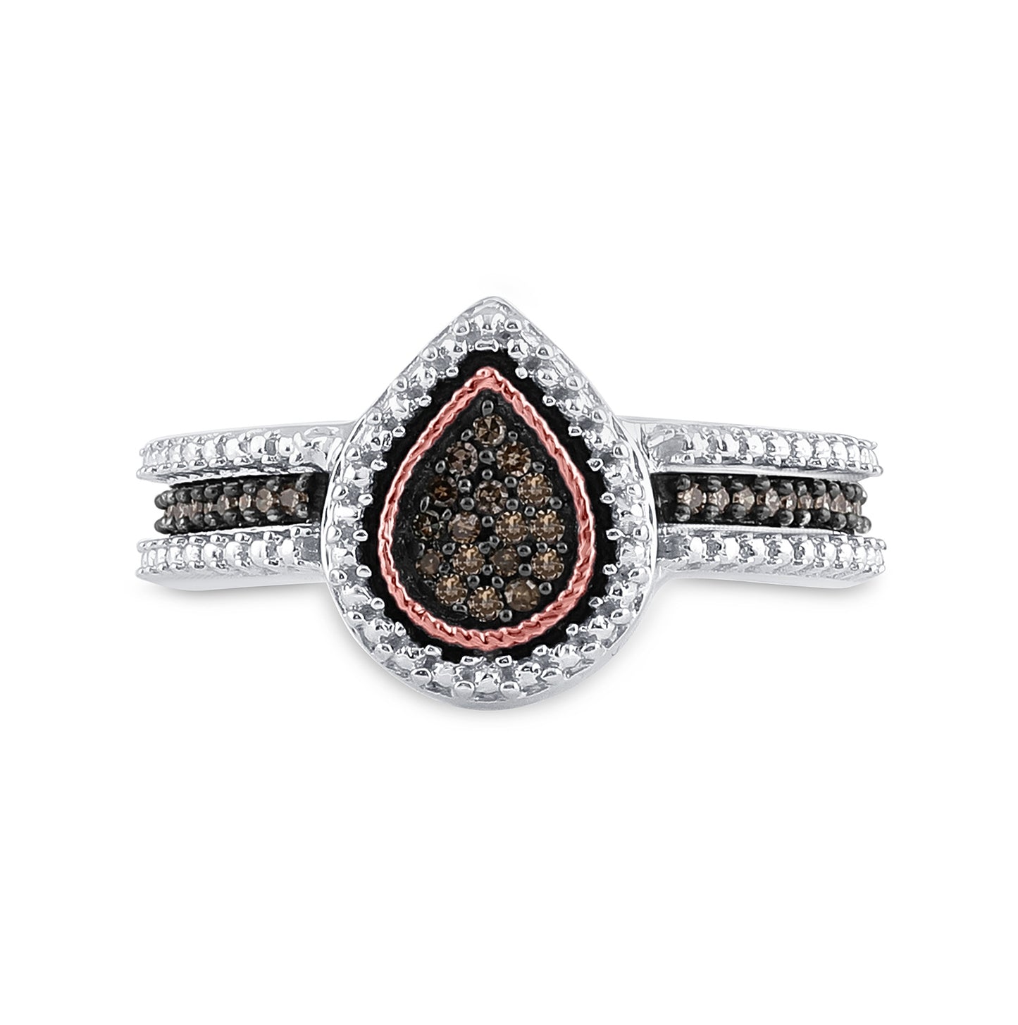 Sterling Silver Womens Round Brown Diamond Teardrop Cluster Ring 1/6 Cttw, Womens Size: 5-10