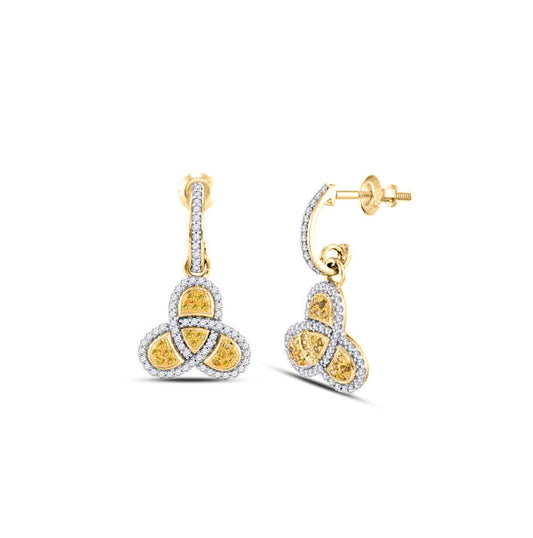 10kt Yellow Gold Womens Round Yellow Color Enhanced Diamond Triquetra Dangle Earrings 1/2 Cttw