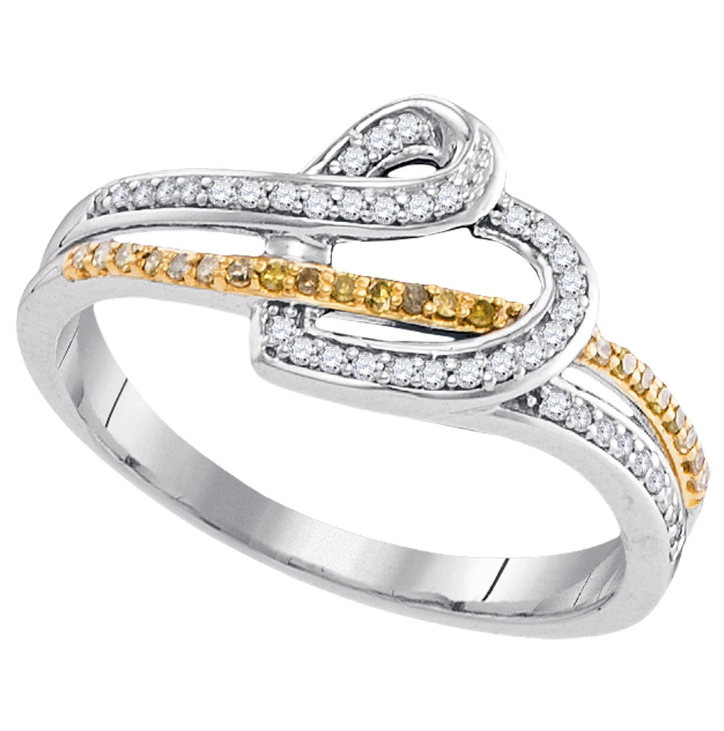 10kt White Gold Womens Round Yellow Color Enhanced Diamond Heart Ring 1/5 Cttw