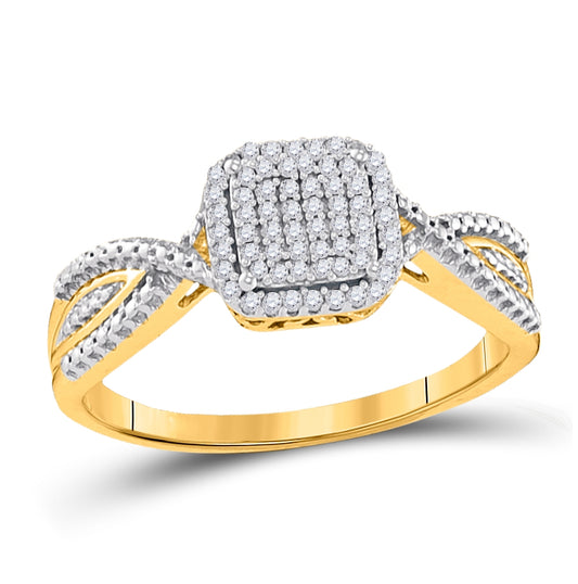 10K Yellow Gold Womens Round Diamond Square Ring 1/6 Cttw, Womens Size: 5-10