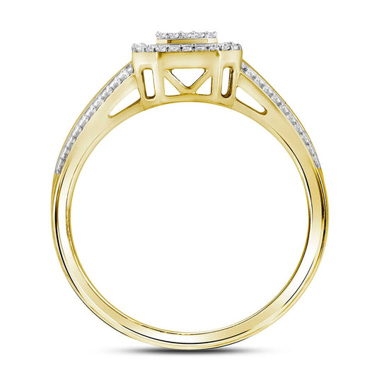 10K Yellow Gold Round Diamond Square Cluster Bridal Wedding Engagement Ring 1/10 Cttw, Womens Size: 5-10