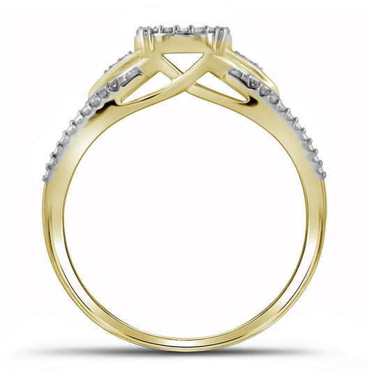 10K Yellow Gold Round Diamond Cluster Bridal Wedding Engagement Ring 1/6 Cttw, Womens Size: 5-10