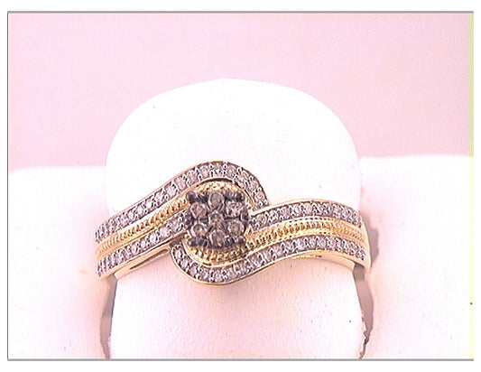 10kt Yellow Gold Womens Round Brown Diamond Flower Cluster Ring 1/4 Cttw