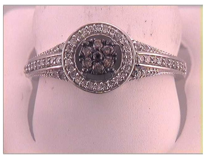 10kt White Gold 1/4ctw Diamond Micro-pave Brown Ring