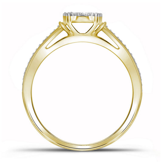 10K Yellow Gold Round Dia. Cluster Bridal Wedding Engagement Ring 1/5ctw, Women's Size: 5-10