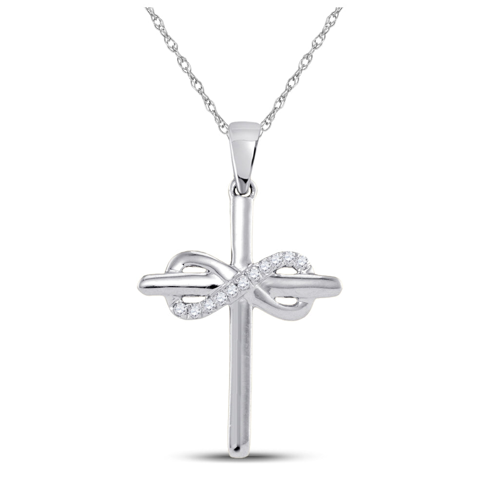 10K White Gold Womens Round Diamond Cross Infinity Pendant 1/20 Cttw, Length: 0.97 In, Width: 0.58 In