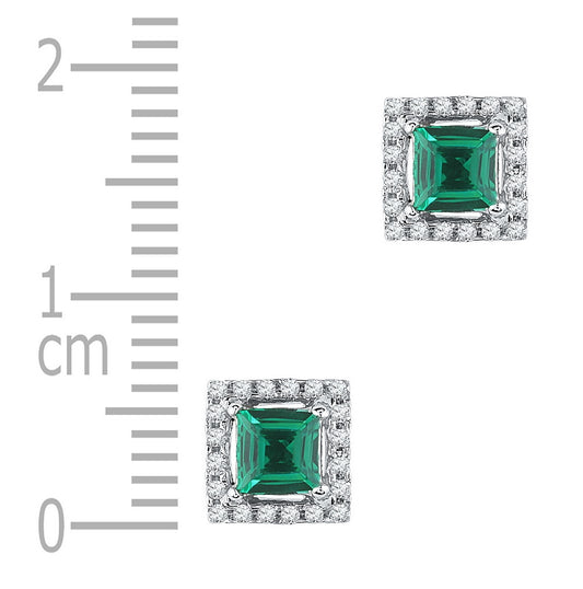 10K White Gold Womens Princess Synthetic Emerald Stud Earrings 1/8 Cttw, Length: 0.26 In, Width: 0.26 In