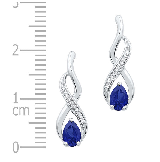 10K White Gold Womens Pear Synthetic Blue Sapphire Diamond Stud Earrings 1 Cttw