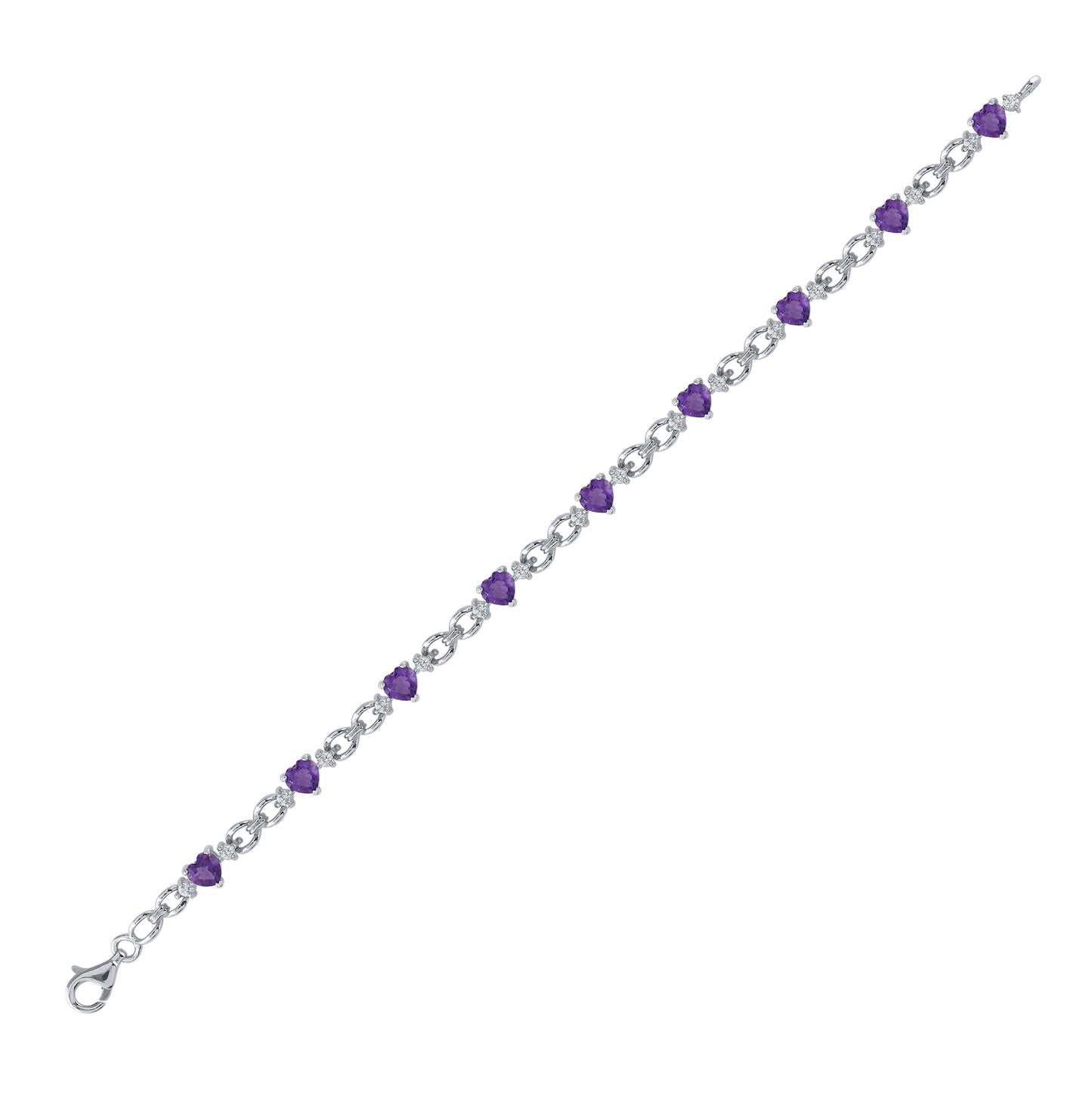 Sterling Silver Womens Heart Synthetic Amethyst Heart Bracelet 5-1/2 Cttw